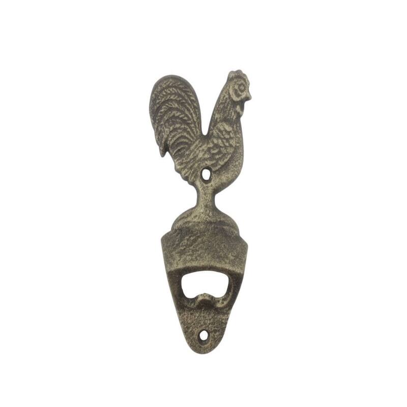 6" Decorative Rooster Bottle Opener Copper Cast Iron Vintage Wall Mount Farmhouse Bar Decor - 3" L x 1" W x 6" H