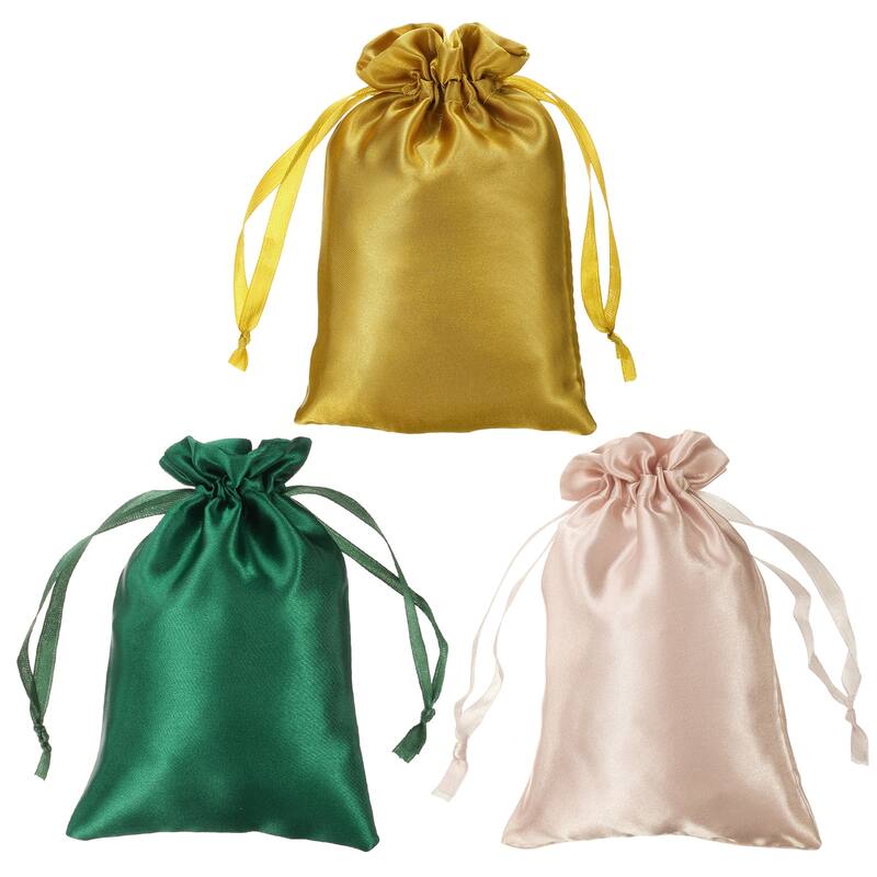 Satin Bags with Drawstring, 3 Pcs 6x8 Inch Wedding Favor Bags, 3 Color - 6x9 Inch