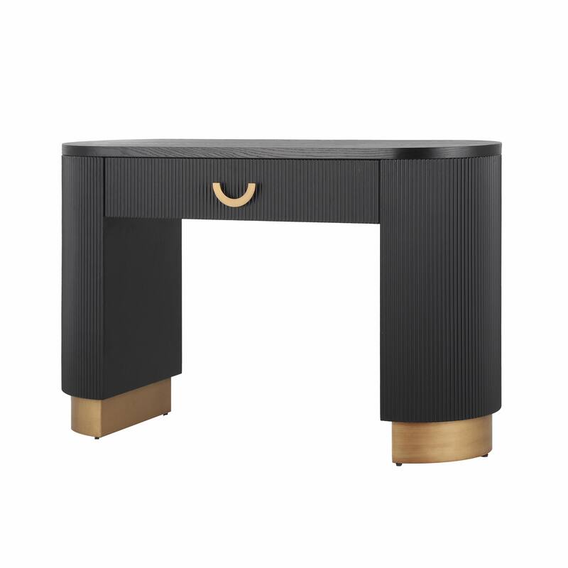 Modern Console Table with Vertical Ribbed Design, Compact Storage with Functional Drawer
