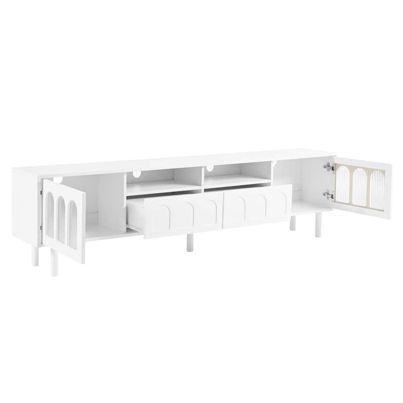 LED TV Stand for Living Room, Entertainment Center for TVs Up to 80" with Wood Legs, Storage Media Console with 2 Drawers