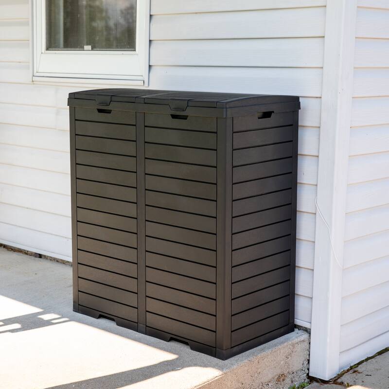 78-Gallon Double Patio Trash Can with Lid - Black - Black