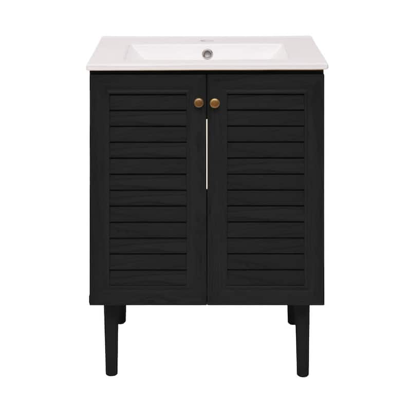 Swiss Madison SM-BV6201 Bron 24" Free Standing Single Basin Vanity Set - Black Oak - Oak Finish