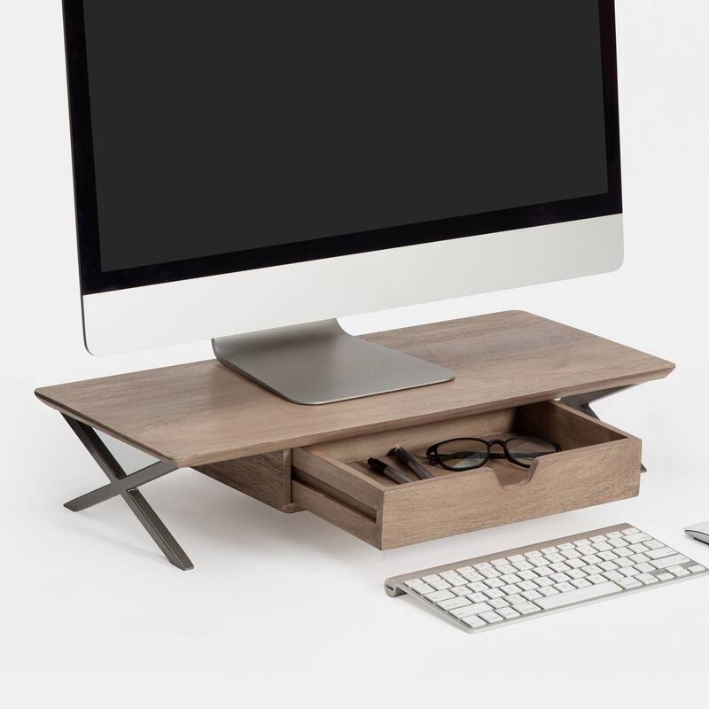 Jani Wood Monitor Stand Riser Desk - Ergonomic Design Stand, Desktop Organizer Table for Home, Office Workspace, Gaming Desk - Brown