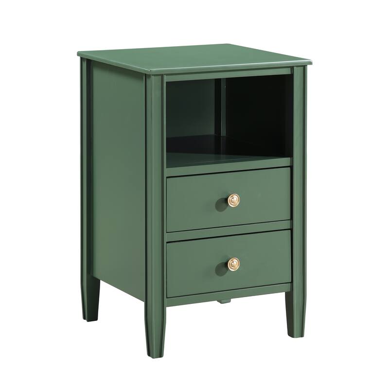 Modern Nightstand with 2 Drawers and Open Shelf Fluted Legs No Assembly