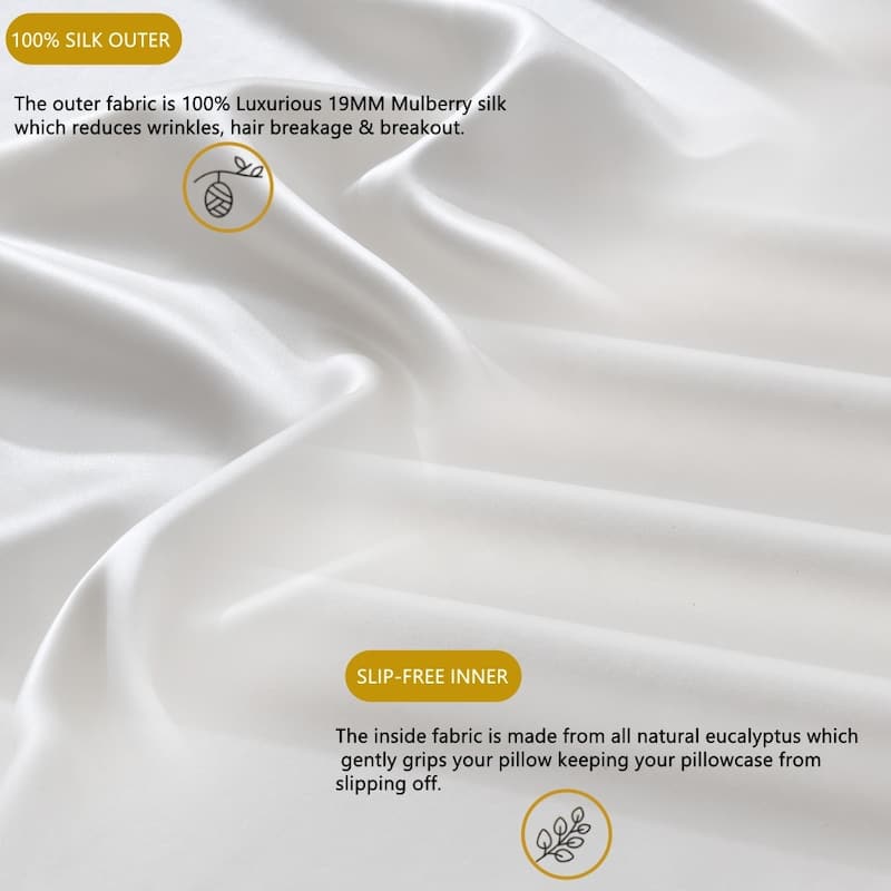 2PCS Anti-slip Mulberry Silk Pillowcase, Soft, Mulberry Silk, Smooth Bed Pillowcase