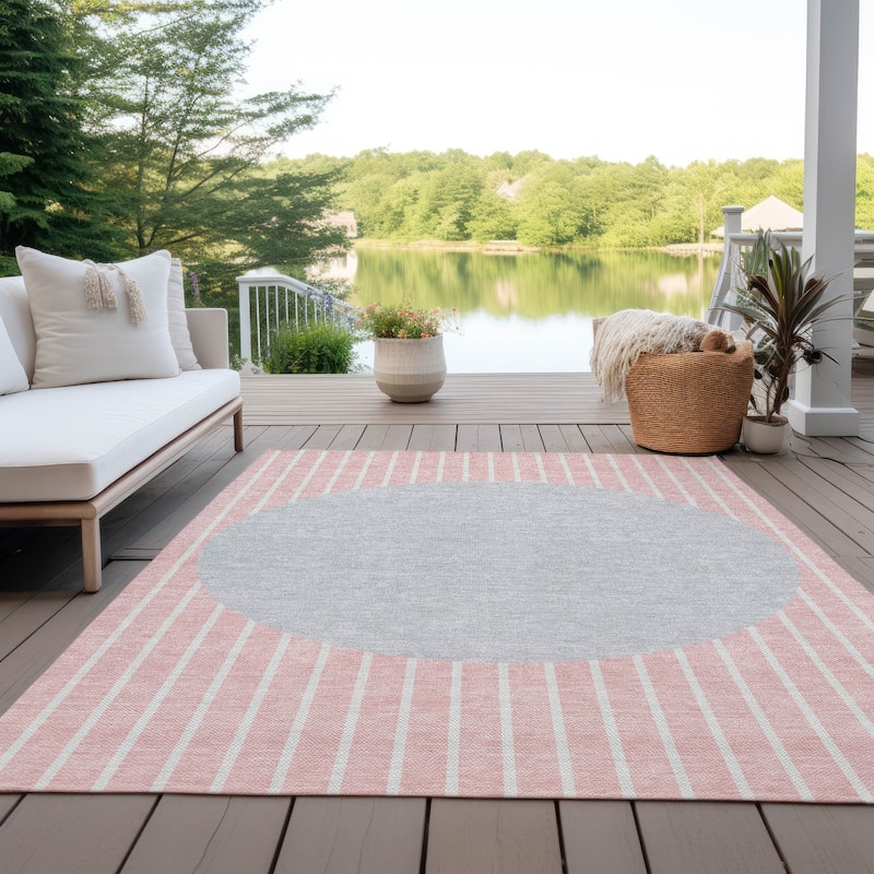 Machine Washable Indoor/ Outdoor Modern Sunrise Chantille Rug