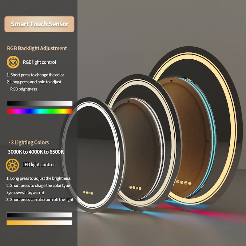 Oval RGB Lighting Wall Mirrors for Bathroom Vanity Mirror - 32" x 24"