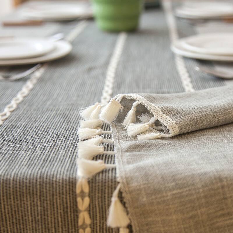 Enova Home 54"x 78" High Quality Rectangle Cotton and Linen Tablecloth with Tassels