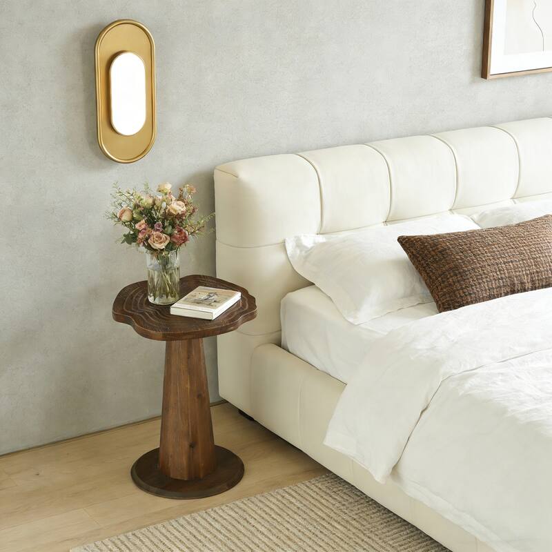 19.69" Solid Wood Stump Nightstand, Rustic Side Table