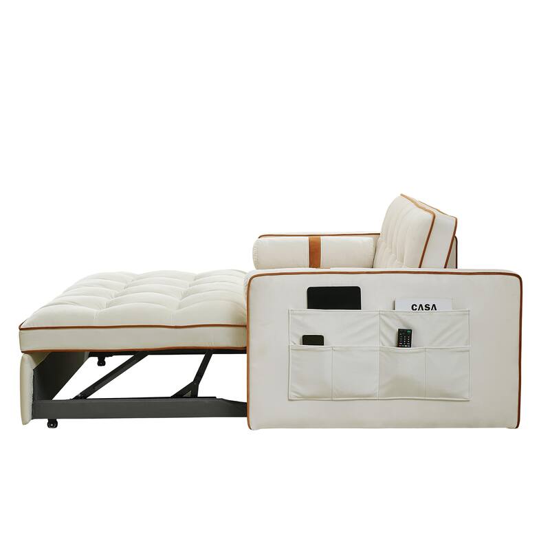 Velvet Sofa Bed with Adjustable Back and Storage Pockets, Multifunctional Sleeper Sofa