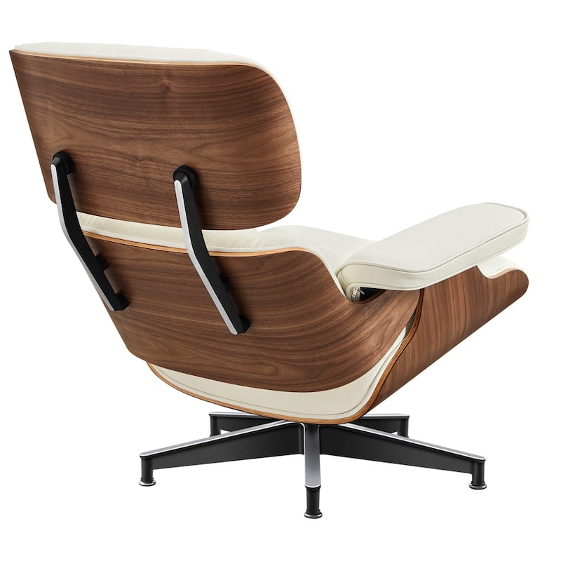 HomeRoots 27" Off White and Light Brown Tufted Genuine Leather Swivel Lounge Chair With Ottoman