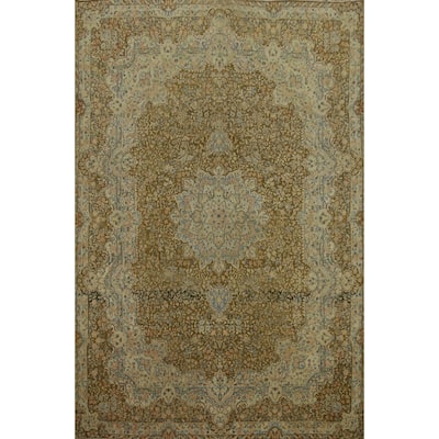 Hand Knotted Oriental 100% Wool Carpet Traditional Floral Brown Kerman Area Rug - 13' 4'' X 9' 6''