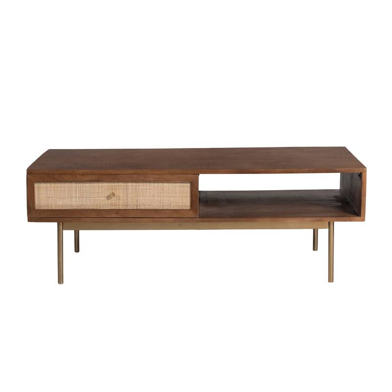 Curtis Solid Wood with Natural Woven Cane Coffee Table