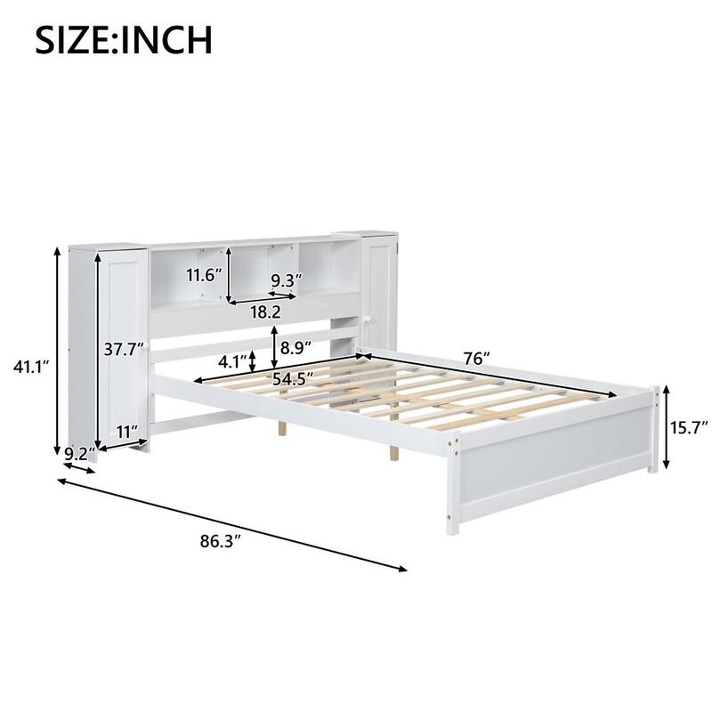 Platform Bed with Storage Headboard and Lockers