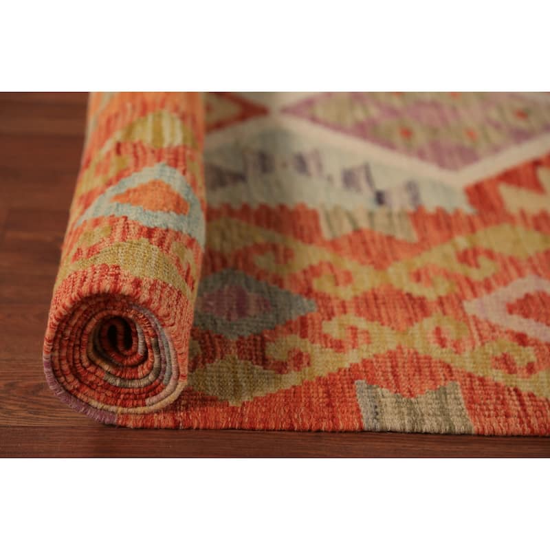 Trellis Geometric Kilim Oriental Area Rug Hand-Woven Wool Carpet - 8'2"x 9'8"