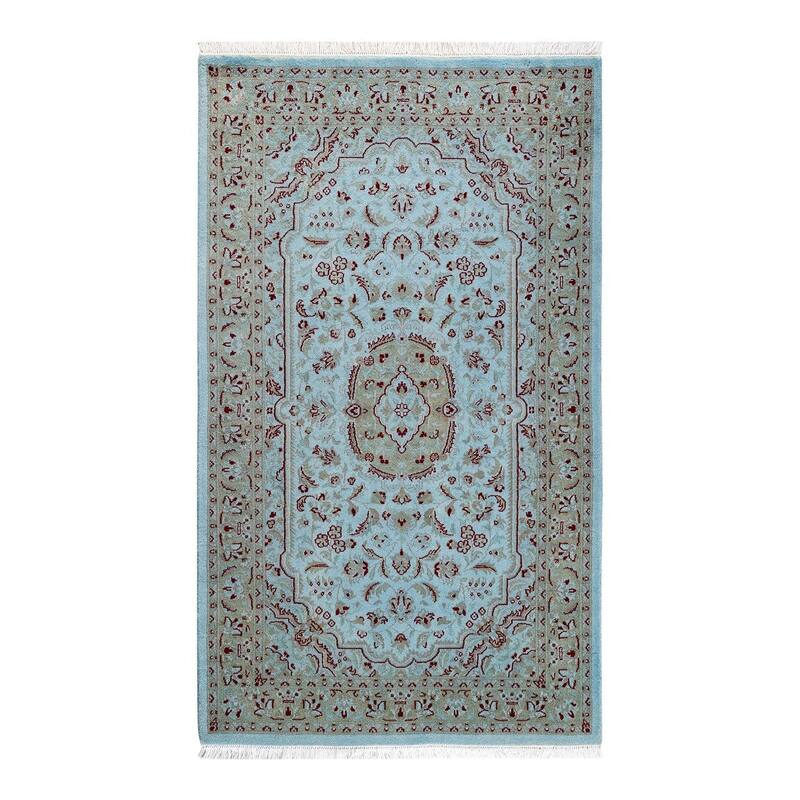 Overton Hand Knotted Wool Vintage Inspired Modern Contemporary Overdyed Blue Area Rug - 3' 1" x 5' 3"