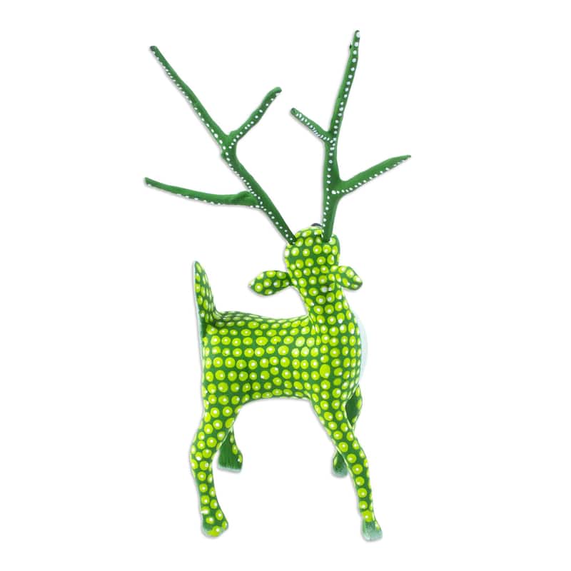 Novica Handmade Green Deer Wood Alebrije Sculpture