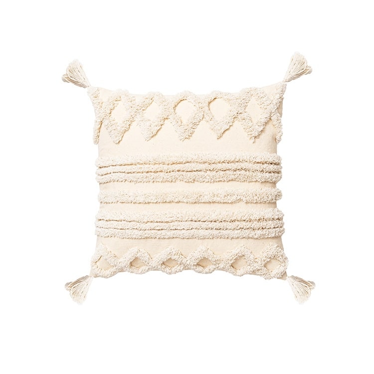 Wholelinens Boho Textured Tufted Cotton Throw Pillow Cover - 18x18"