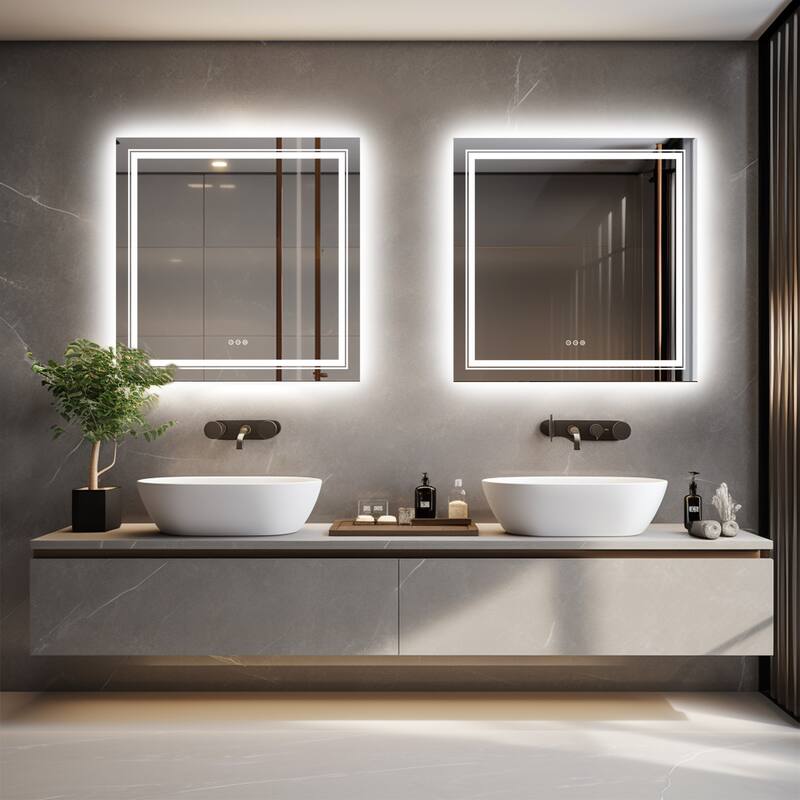 Square Touch Sensor LED Bathroom Mirror Adjustable Light