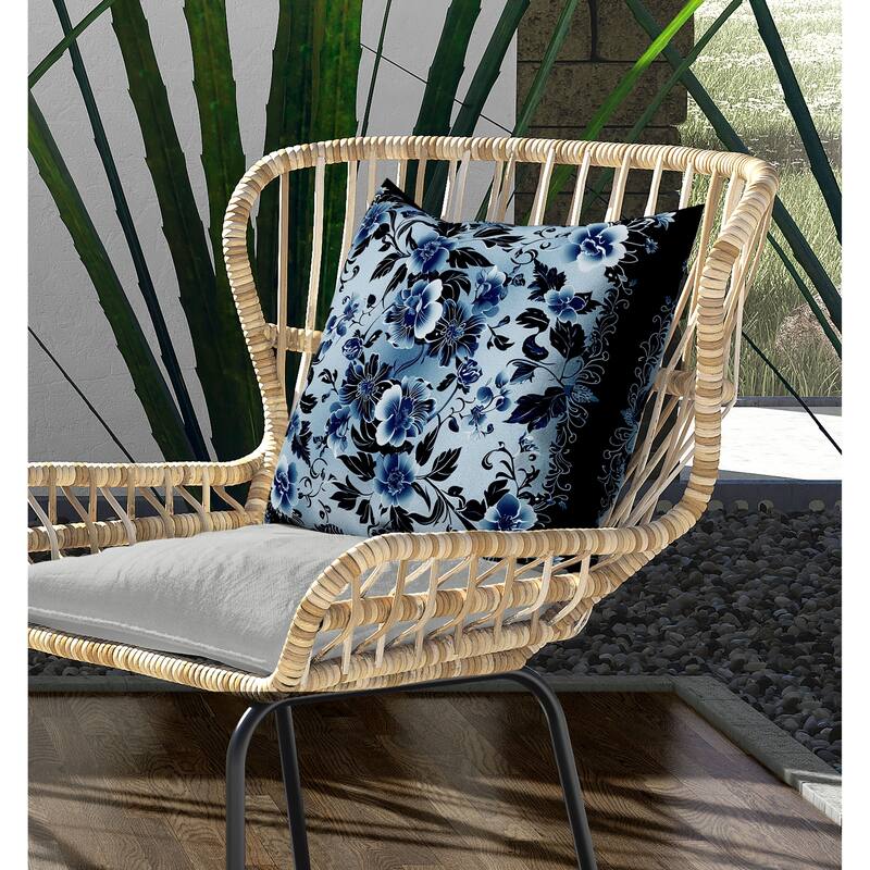 Flower Hub Indoor/Outdoor Reversible Throw Pillow Black and Blue