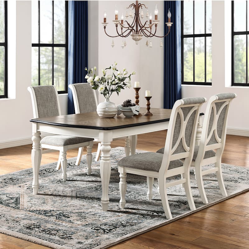 Roundhill Furniture Belleza French Country 5-Piece Dining Set in Antique White and Weathered Oak Finish