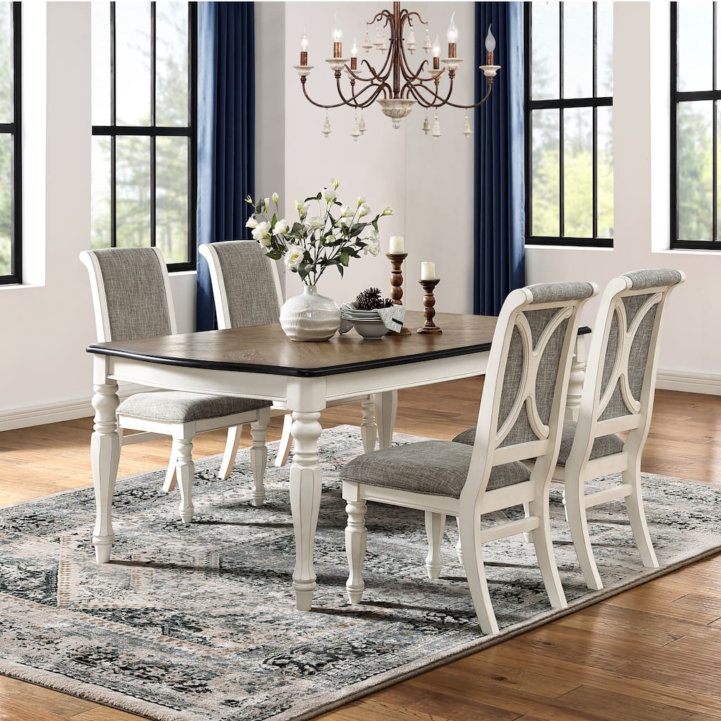 Roundhill Furniture Belleza French Country 5-Piece Dining Set in Antique White and Weathered Oak Finish