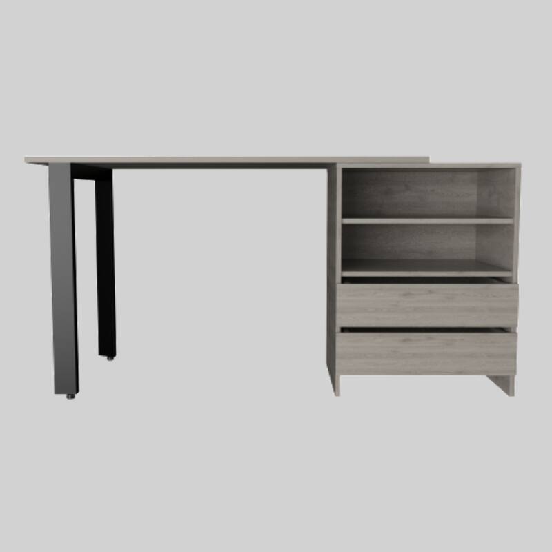 Rectangular Desk with Two Drawers, Shelves, and Sturdy Metal Legs, Spacious Surface for Home Office Setup - Grey