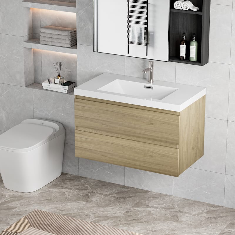 36"Bathroom Vanity with Sink,Modern Wall-Mounted Bathroom Storage Vanity Cabinet with Resin Top Basin and Soft Close Drawers