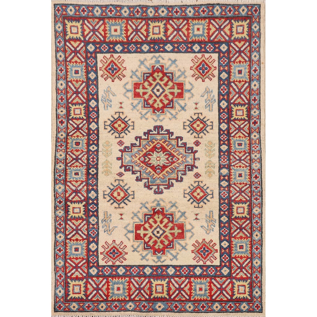 Geometric Kazak Rug Handmade Wool Carpet - 2'10" x 4'3"
