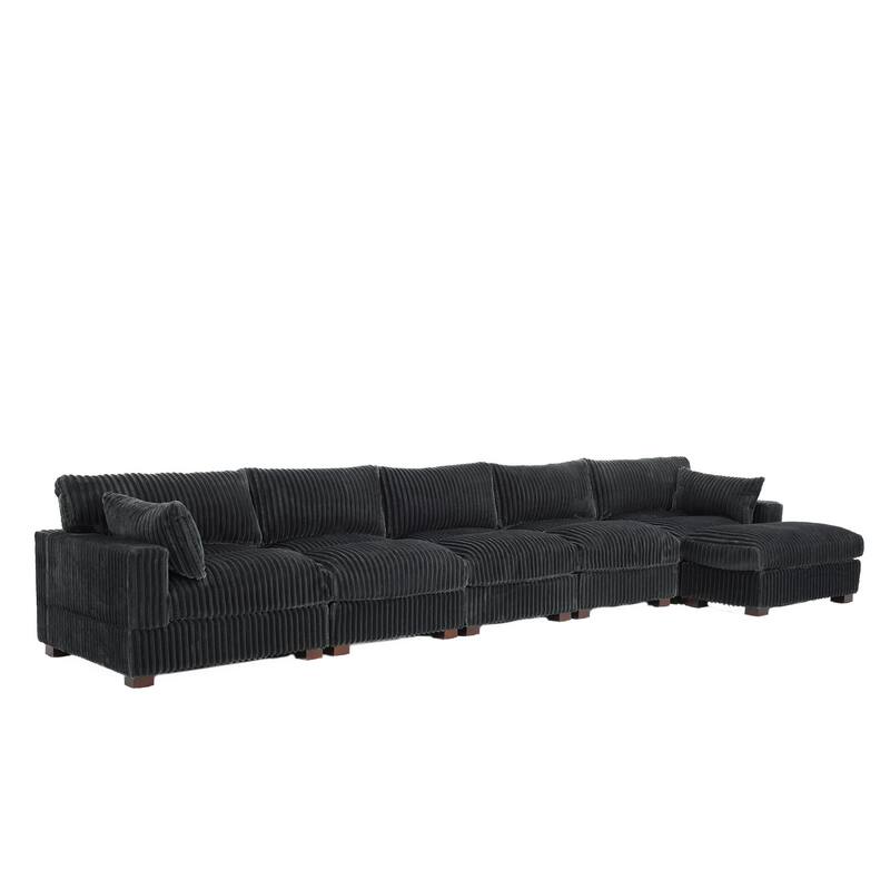 Cloud-Like Flannel Fabric Modular Sectional Sofa with Ottoman