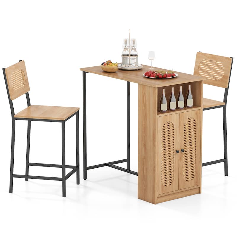 3-Piece Counter Height Kitchen Table and Stools Set with Open Compartment and Adjustable Shelf - 36" × 20" × 36"