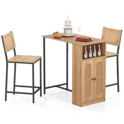 3-Piece Counter Height Kitchen Table and Stools Set with Open Compartment and Adjustable Shelf - 36" × 20" × 36"