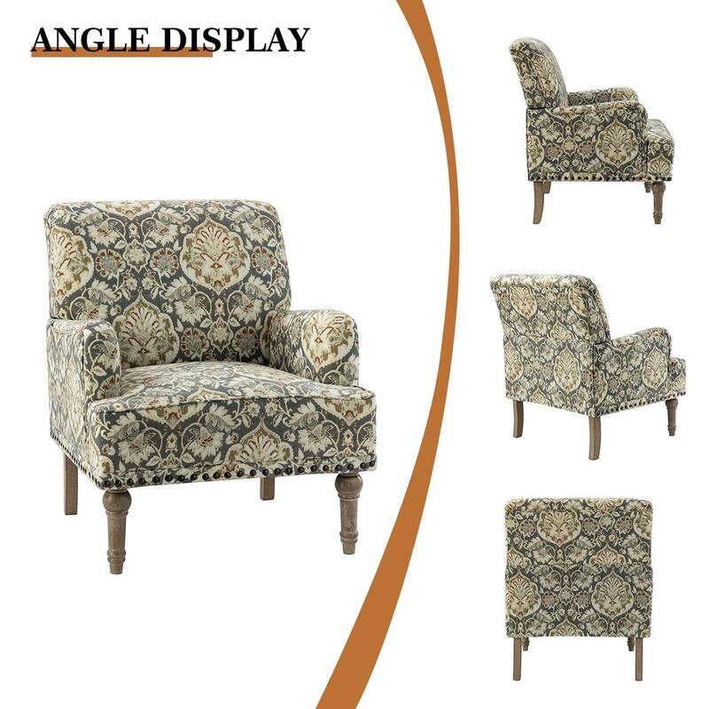 Geltrude Traditonal Floral Fabric Design Upholstered Accent Armchair with Turned Legs by HULALA HOME