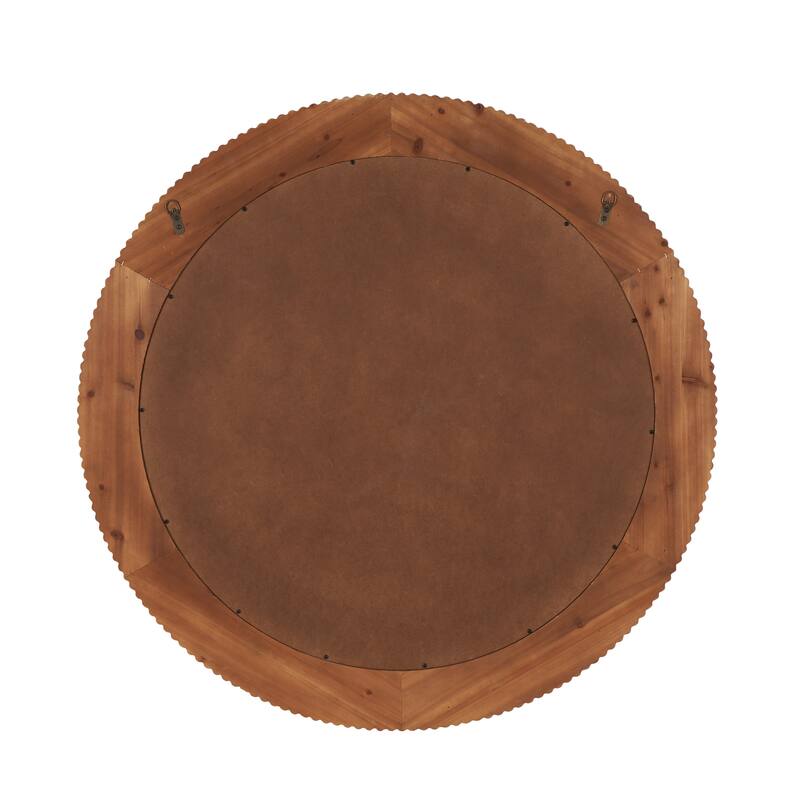 Brown Wood Fluted Room Wall Mirror with Scalloped Edge