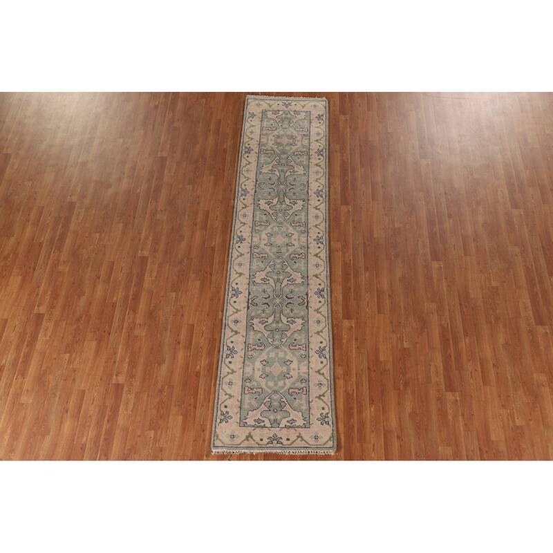 Green Oushak Oriental Runner Rug Handmade Wool Carpet - 2'6"x 10'2"