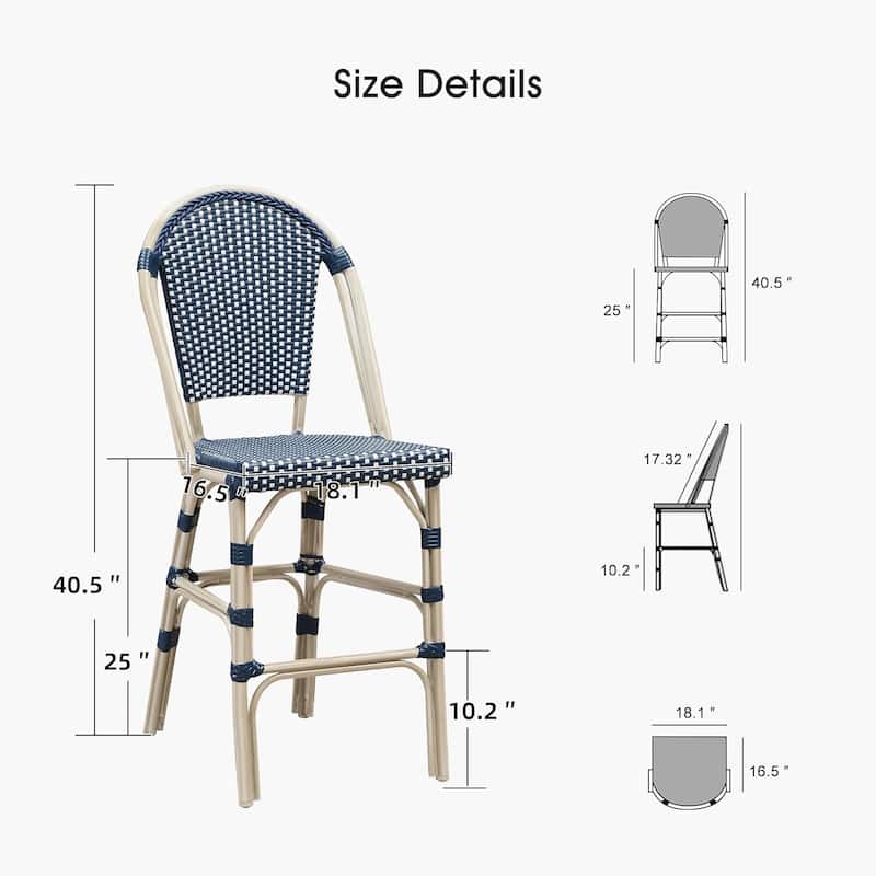 PURPLE LEAF White Print Finish Patio Bar Chairs with Back Rattan Bar Chairs French Bistro Set for Kitchen Outdoor Counter Stool