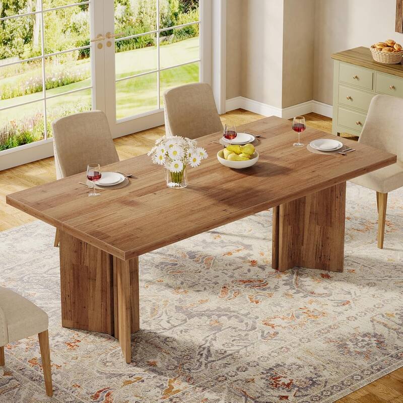 63-inch Rectangle Wooden Dining Table with Large Tabletop and Heavy Duty Legs for 4 to 6 People - Walnut