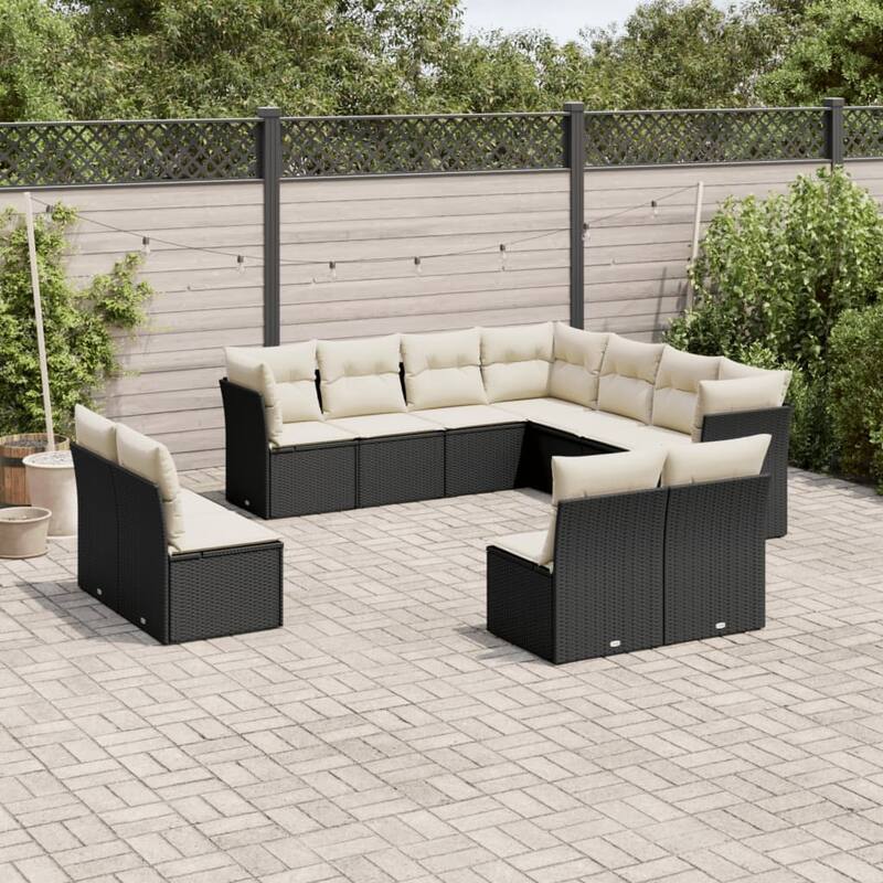 vidaXL Garden Sofa Set Black - Black and cream Large Without table