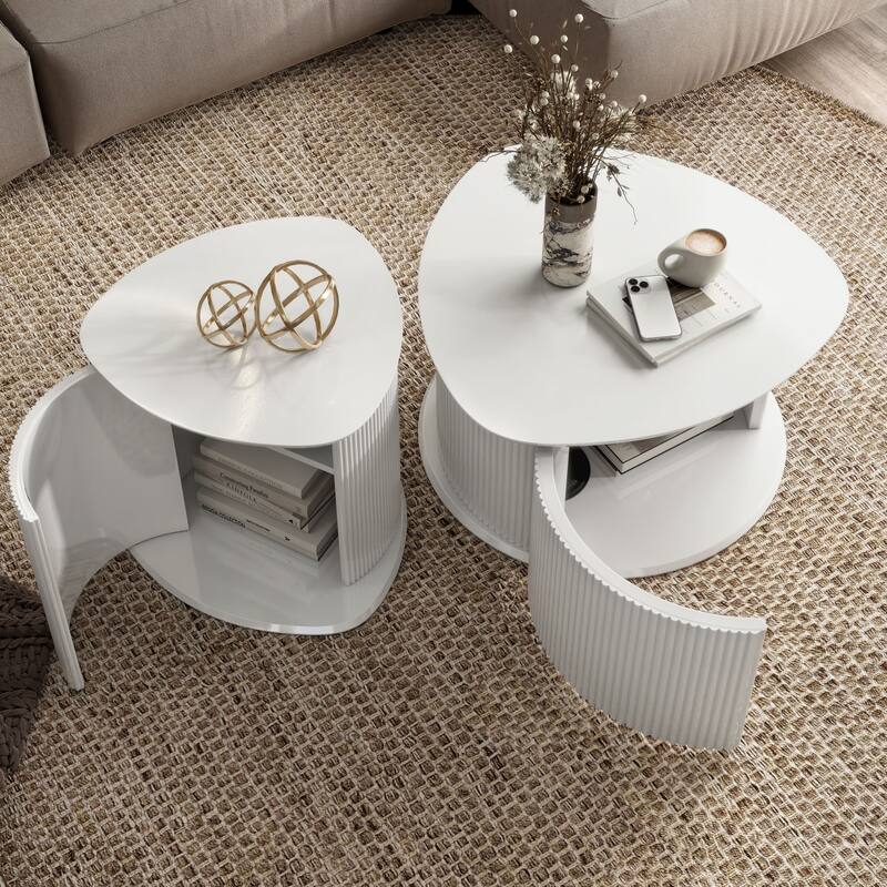 Furniture of America Astra Modern 2-Piece Glossy White Triangle Storage Coffee Table Set