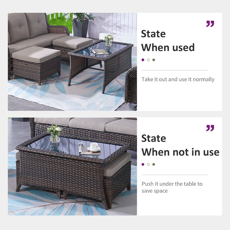 TWrap 5-Piece Patio Brown Wicker Sofa Conversation Set with 5-Inch Thick Cushions
