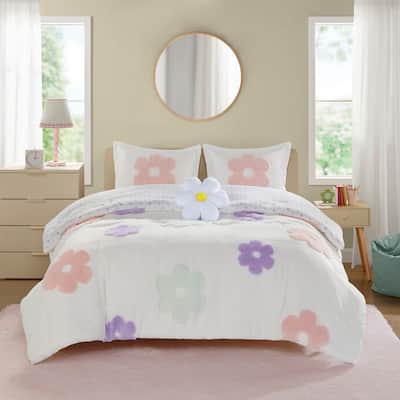 Urban Habitat Kids Madeline Floral Reversible Tufted Chenille Comforter Set with Flower Throw Pillow