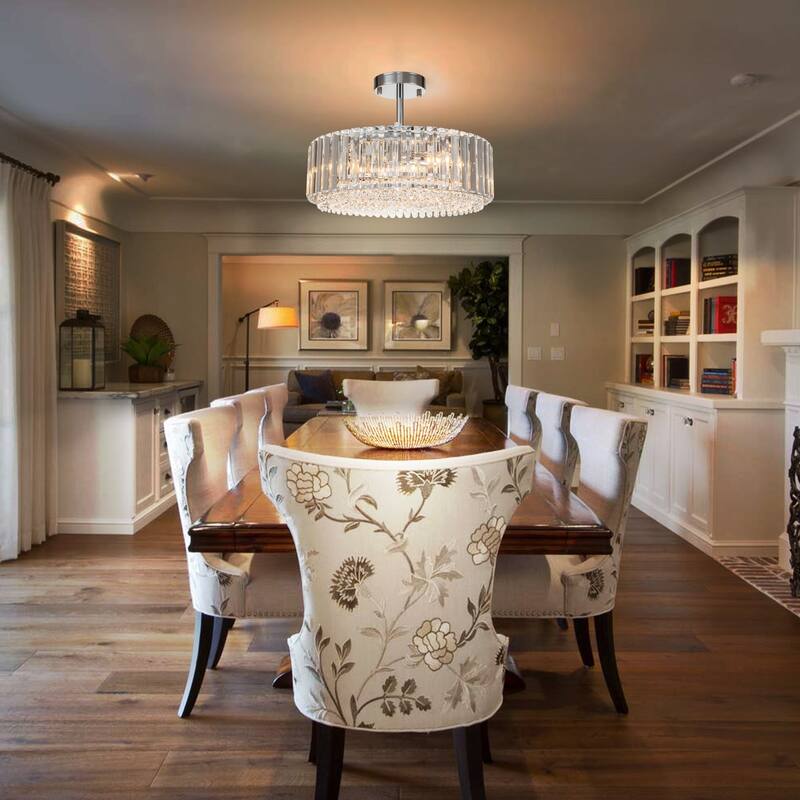 15.7" Modern 4-Light Crystal Semi Flush Mount