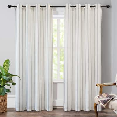 DriftAway Farmhouse Linen Blend Curtains Vertical Striped Printed Drapes