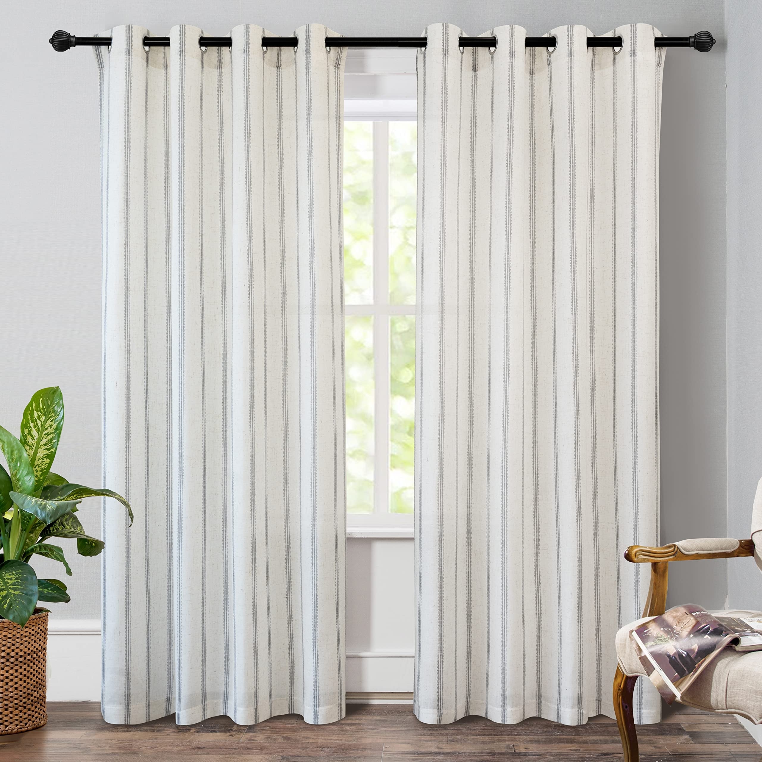 DriftAway Farmhouse Linen Blend Curtains Vertical Striped Printed Drapes