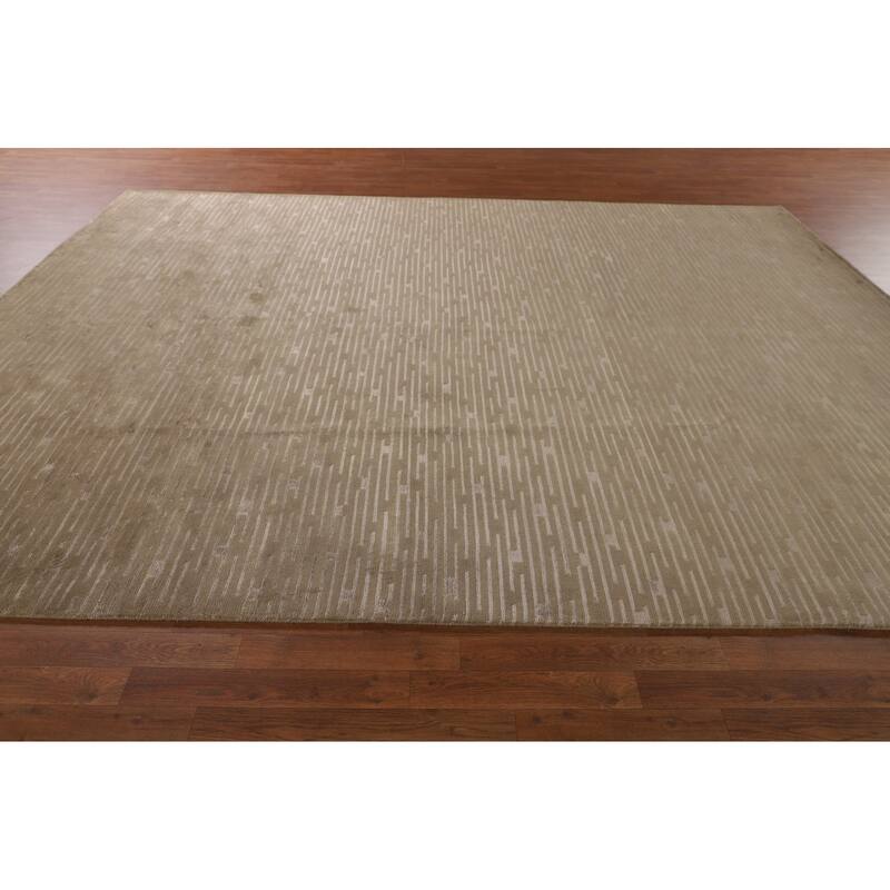 All-Over Striped Nepalese Area Rug Hand-Knotted Wool Carpet - 9'2" x 11'8"