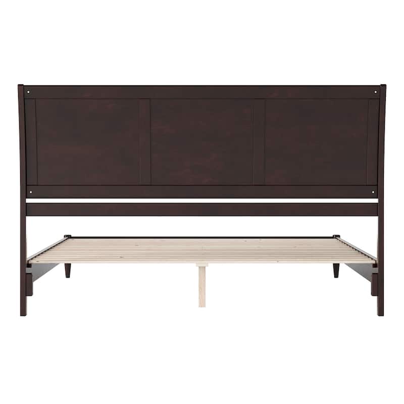 Solid Wood Sleigh Bed - Low Profile Platform Bed Frame - King Size Bed Espresso Finish