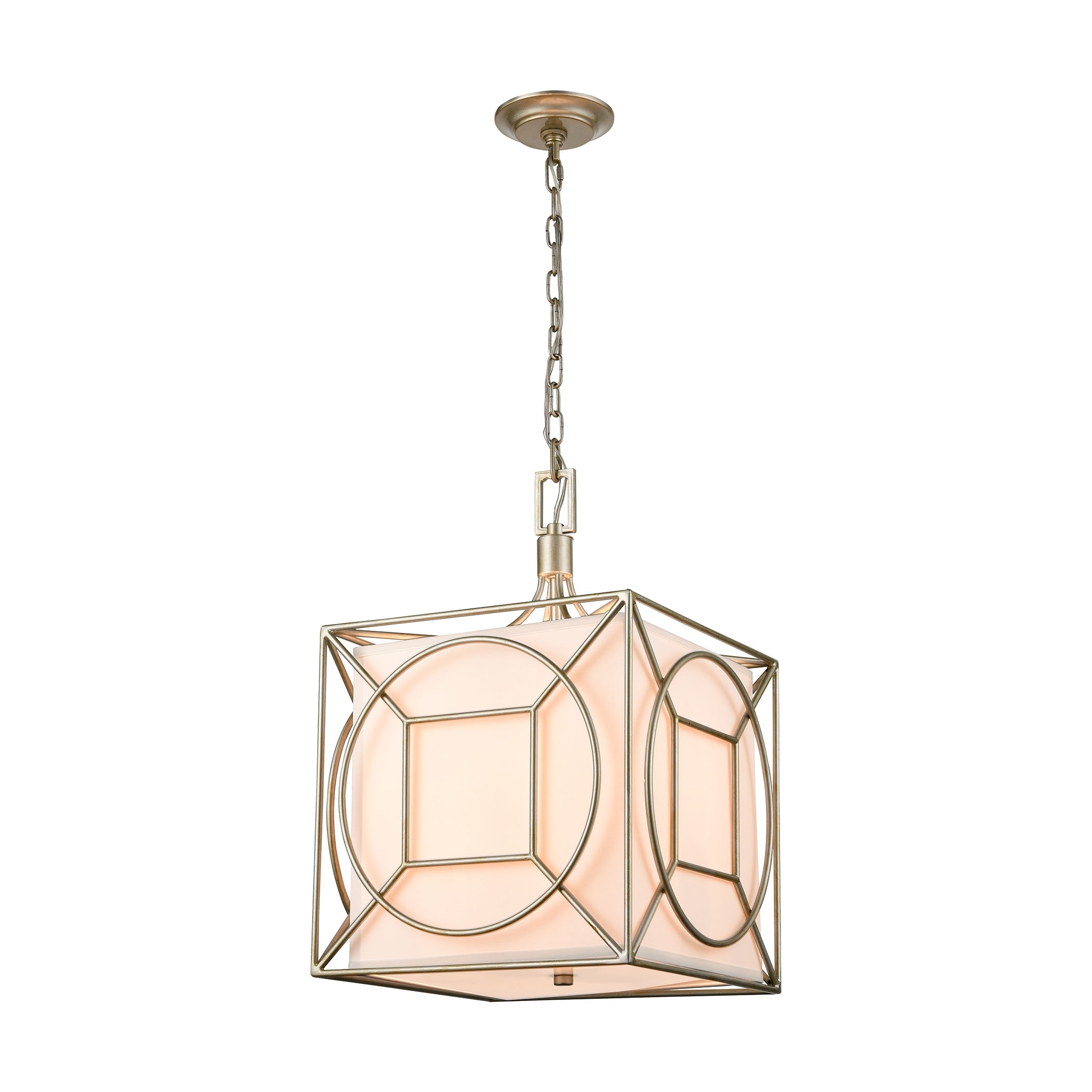 Elk Home Shaftsbury Square Silver With White Shade 3 Light Pendant