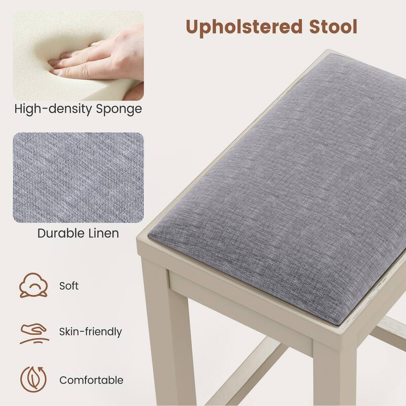 Costway Set of 2 Upholstered Bar Stools Wooden Counter Height Dining