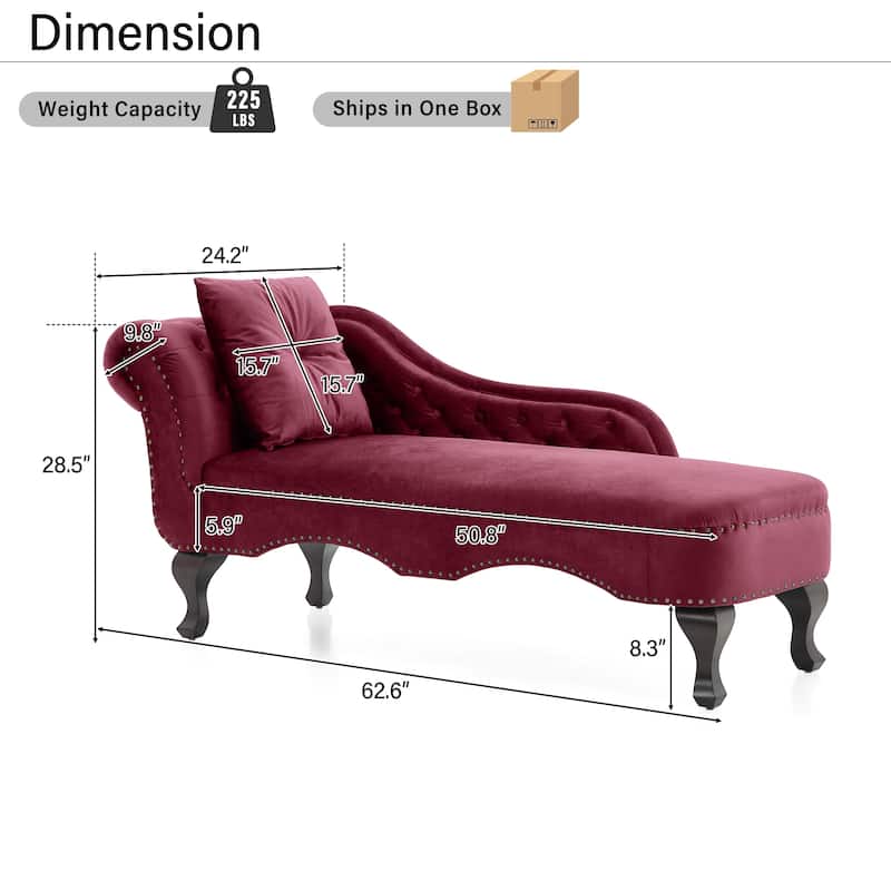 Christopher Knight Home - Bressi Modern Velvet Upholstered Chaise Lounge with Tufted Backrest, Nailhead Trim & Pillow