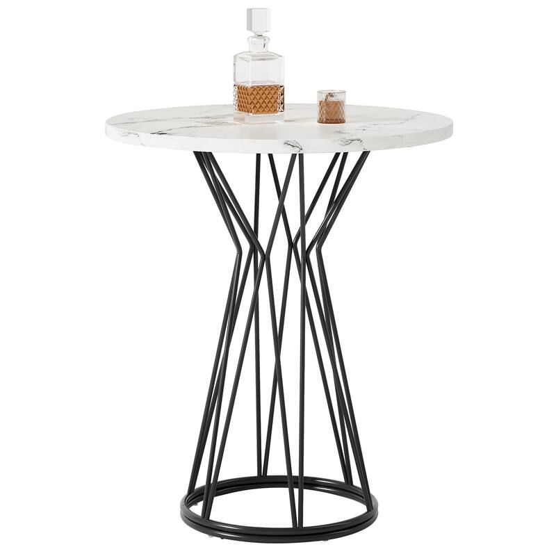35.4-Inch Tall Modern Bistro Pub Table, Faux Marble High Top Cocktail Table - N/A